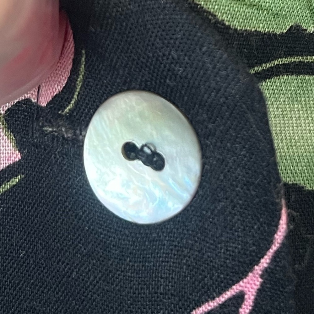 VTG 90S DRESSBARN moody pink Floral Black button dress cross back sz 8 50s 60s - Picture 5 of 11